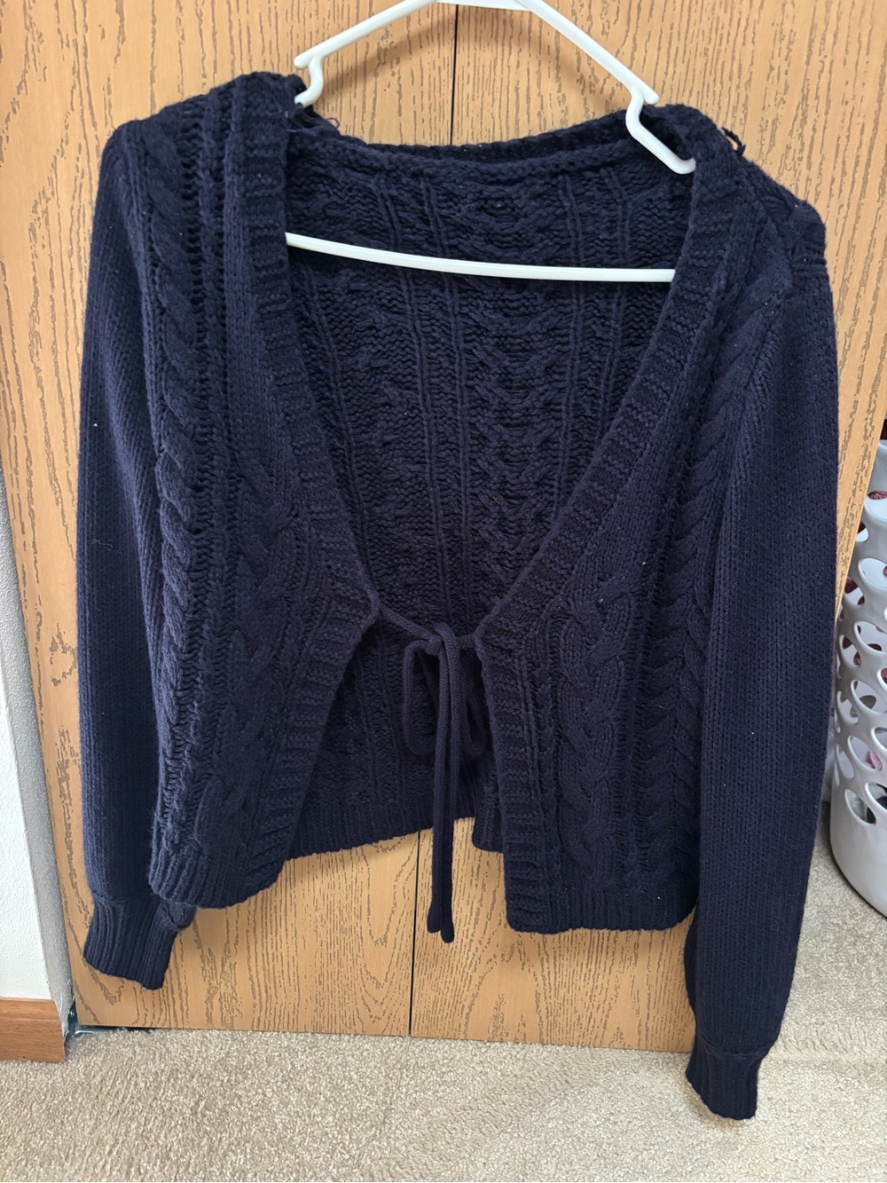 Women's Navy Cable-Knit Tie-Front Sweater Cardigan